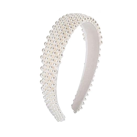 El Regalo Elegant White Pearl Wide Headband - Handmade Bridal Hairband, Fancy Wedding & Party Headwear for Women & Girls