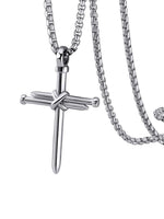 PIYIZ Cross Chain for Men Stainless Steel Nail Cross Pendant Necklace Teens Silver Christian Jewelry Jesus Cross Necklace 22""+2 Inch Extender, Medium, PIYN23007G