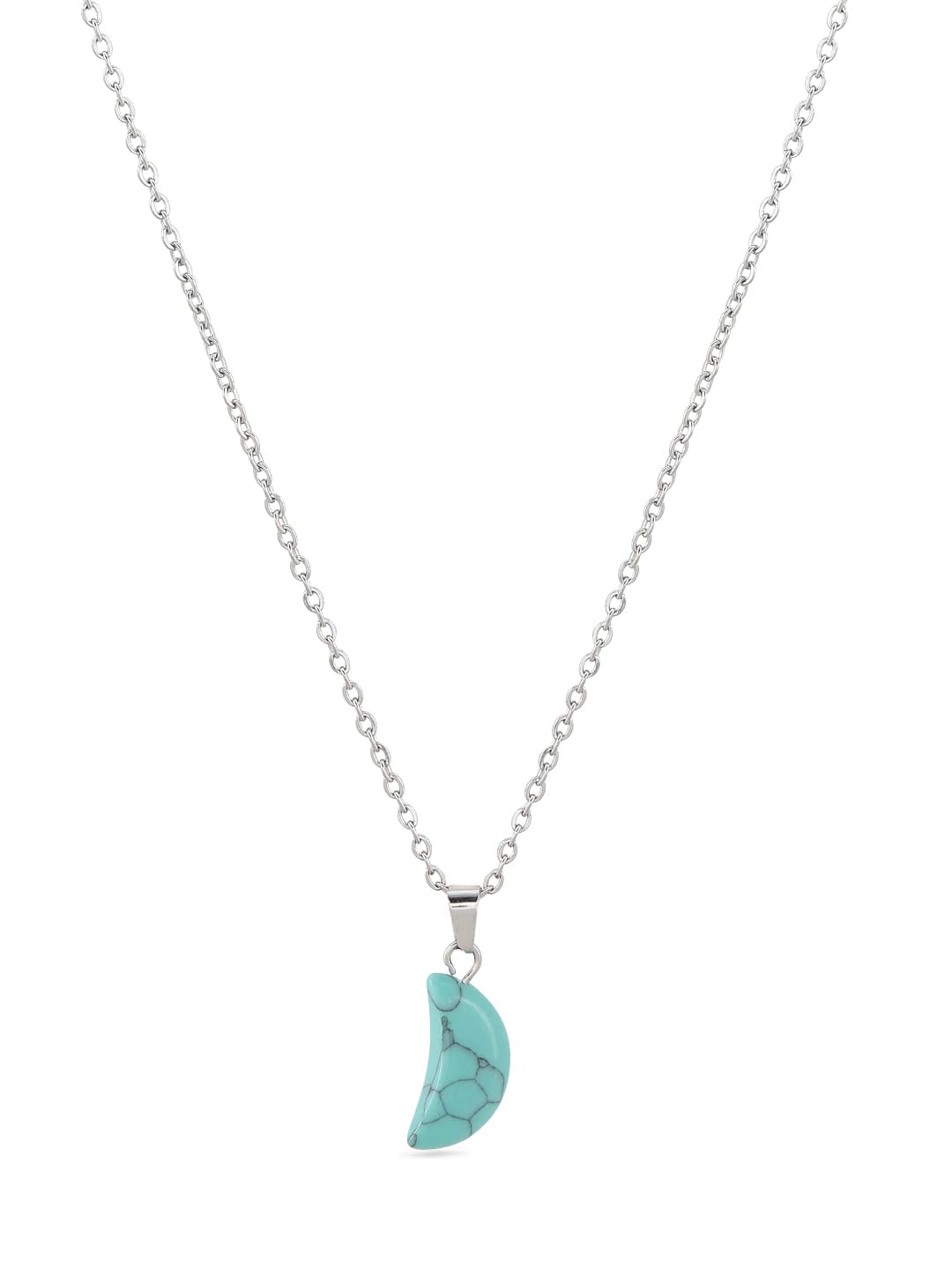 El Regalo Beautiful Agate Crescent Moon Pendant Necklace with Stainless Steel Chain for Girls & Women (Turquoise Green Moon)