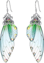 El Regalo Gorgeous Butterfly Wings Earrings - Handcrafted Colorful Austrian Crystal Hook Earrings for Women & Girls | Fantasy Fairy Dangle Earrings | Elegant Jewelry (Green with Silver Finish)