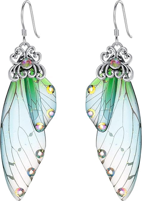 El Regalo Gorgeous Butterfly Wings Earrings - Handcrafted Colorful Austrian Crystal Hook Earrings for Women & Girls | Fantasy Fairy Dangle Earrings | Elegant Jewelry (Green with Silver Finish)
