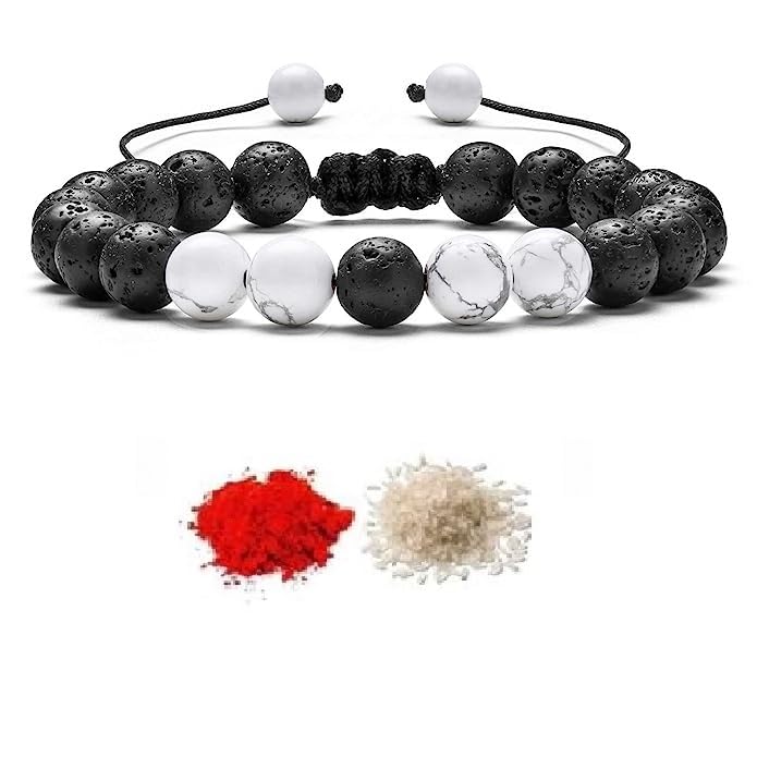 El Regalo Natural Stones Bracelet Rakhi for Brother- Handmade Rakhi with Roli Chawal Shagun, Message Card in Rakhi Gift box for Bhaiya/Bhai/Brother (Option-8)