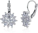 El Regalo Elegant Cubic Zirconia Snowflake Flower Earrings for Women & Girls- Shiny Silver Plated Crystal Flower Leverback Earrings