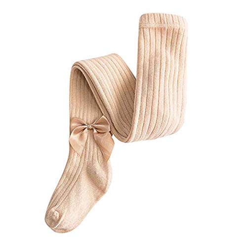 El Regalo 1 Pair Girls' Combed Cotton Bow Tights Pantyhose Leggings Stocking Pants | Party Bow Socks Stockings for Girls (Peach)