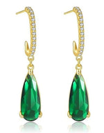 El Regalo Luxury 18K Gold Plated Emerald Green Teardrop Statement Earrings for Women | Sparkling Crystal Studded C-Hoop Dangle Earrings | Elegant Party & Wedding Jewelry Gift for Her