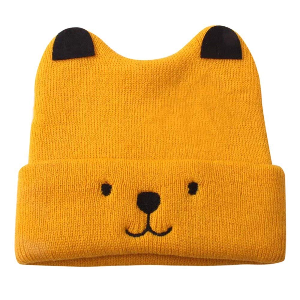 El Regalo 1 PC Toddler Baby Soft Caps | Beanie Earflaps Little Girl Boy Colorful Cartoon Bear Warm Knit Hat (1-3 Years) (Mustard Yellow)
