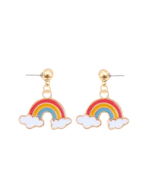 El Regalo 1 Pair Rainbow Earrings- Cute Enameled Colorful Rainbow Hypoallergenic Earrings for Girls & Women (option-2)