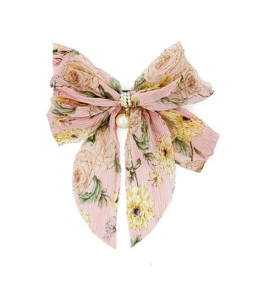 El Regalo Big Bow Floral Hair Clip- Long Ribbon Streamer Super Fairy Fashion Hair Accessories Head Hairpin Headdress Hair accessories for Girls/Women (Pink Shade)