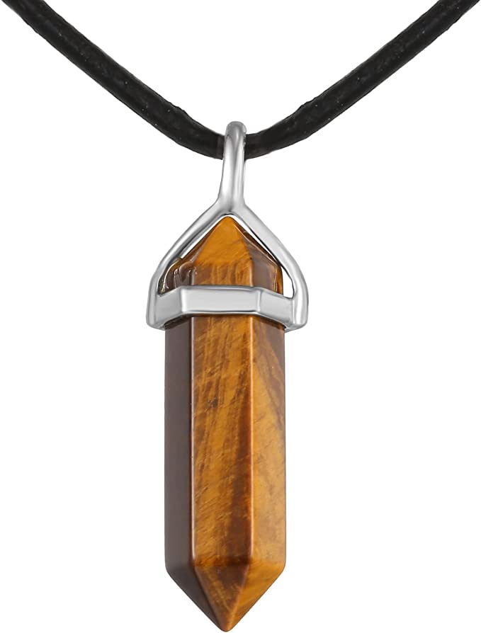 El Regalo 1 PC Hexagonal 6 Faces Healing Crystal Unisex Necklaces for Men/Women/Girls/Boys- Healing Stone Pendant Jewelry (Brown Tiger Eye)