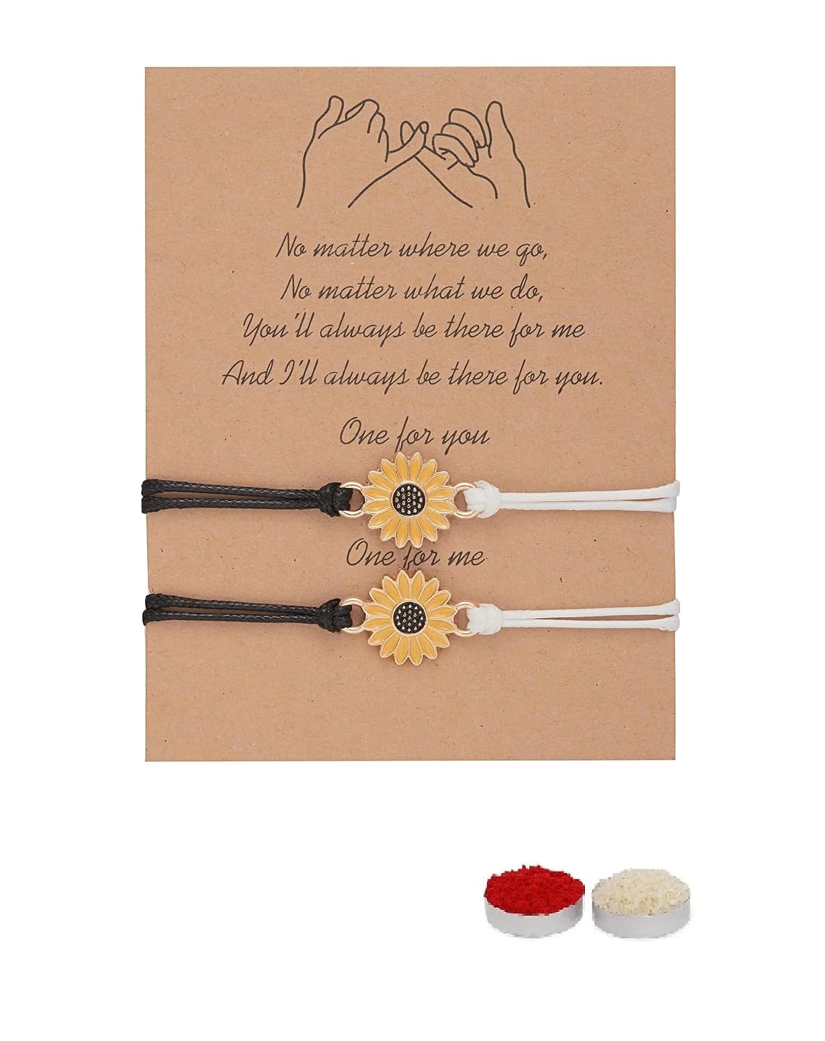 El Regalo Unisex-Adult 2PCs Minimalist Sunflower Rakhi Set for Bhai/Bhabhi/Niece/Nephew - Designer Pinky Promise Rakhi with Roli-Chawal Shagun Pack, Message Card in Rakhi Gift Box (Black & White)