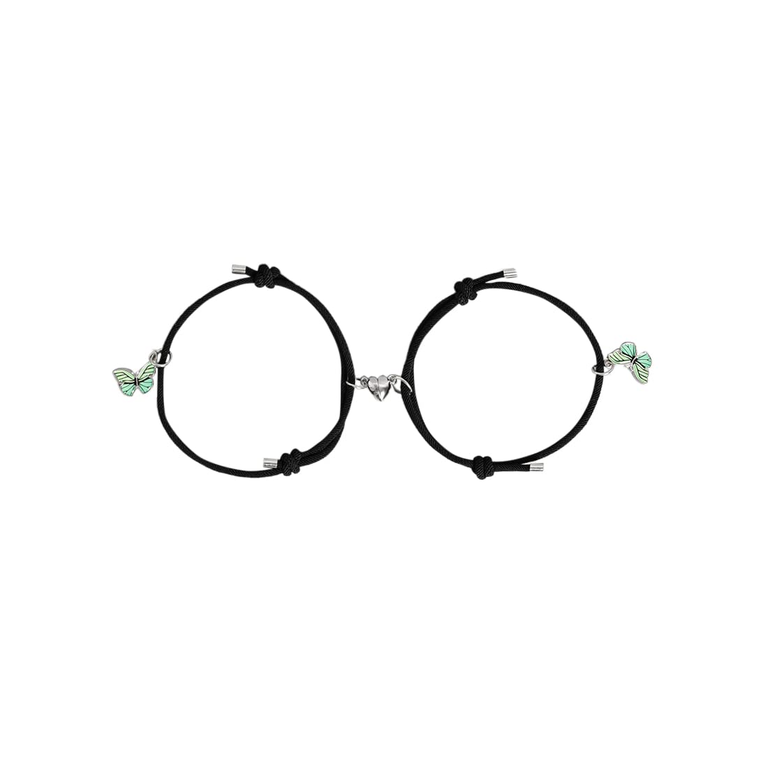 El Regalo Unisex 2pcs BF Magnetic Heart Butterfly Bracelets for Best Friends/Besties/Couples - Butterfly Relationship Matching Bracelet Set Mutual Attraction Rope Bracelets (Green Butterfly Bracelet)