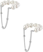 El Regalo Pearl Ear Cuffs Earrings for Girls/Women- Non Piercing Cartilage Cuff Wrap Clip on Earrings Pearl Tassel Chain Earrings (Silver)