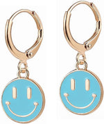 El Regalo Smiley Face Small Huggie Hoop Trendy Emoji Earrings- Preppy Cute Happy Face Dangle Drop Cartilage Colorful Hypoallergenic Earrings Gifts for Teen Girls Women (Blue)