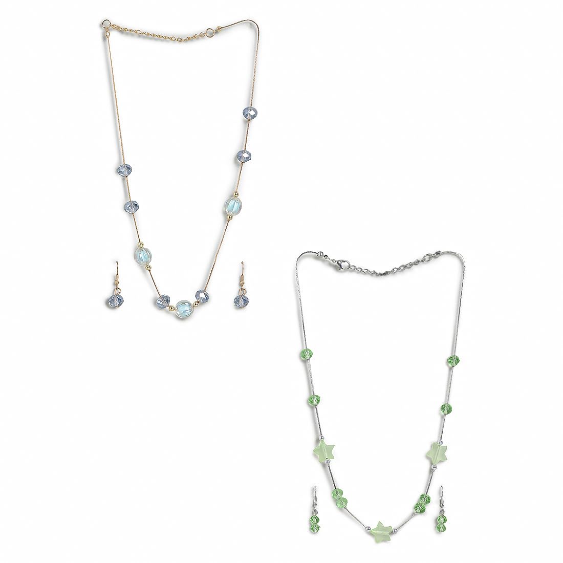 El Regalo Kids Jewelry Combo Set of 2 Necklaces & 2 Earrings Pairs- Shimmering Crystals Beads Necklace & Earrings Jewelry Set for Kids/Girls & Teens (Option-3)
