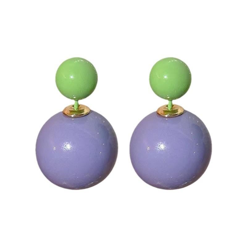 El Regalo 1 Pair Candy Colors 2 Way Beads Earrings- Front-Back Color Clossy Beads Contemporary Earrings for Girls & Women (Pastel Blue)