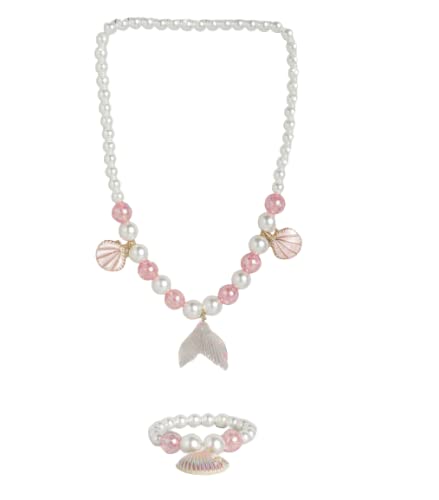 El Regalo 2PC Girls Mermaid Princess Necklace & Bracelet Set Costume Jewelry (Pink Mermaid Jewelry)