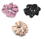 El Regalo 3 PCs Satin Silk Pearls Hair Scrunchies for Women/Girls- No Damage Silk Hair Ties with Delicate Pearls - Soft, Smooth & Shiny Hair Accessories (Color option-1)