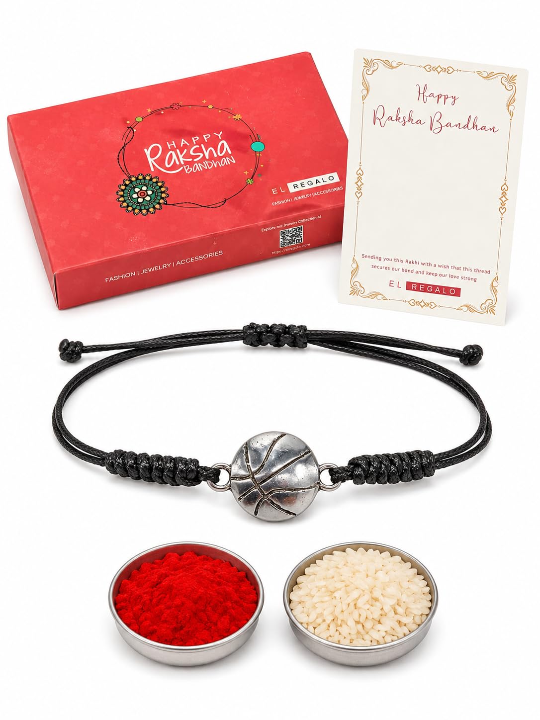 El Regalo 1PC Rakhi for Kids | Sports Ball Bracelet Rakhi for Brother- Rakhi for Sports Lover Brother with Roli-Chawal, Message Card in Rakhi Gift Box for Kids/Teens/Adults (Option-3)