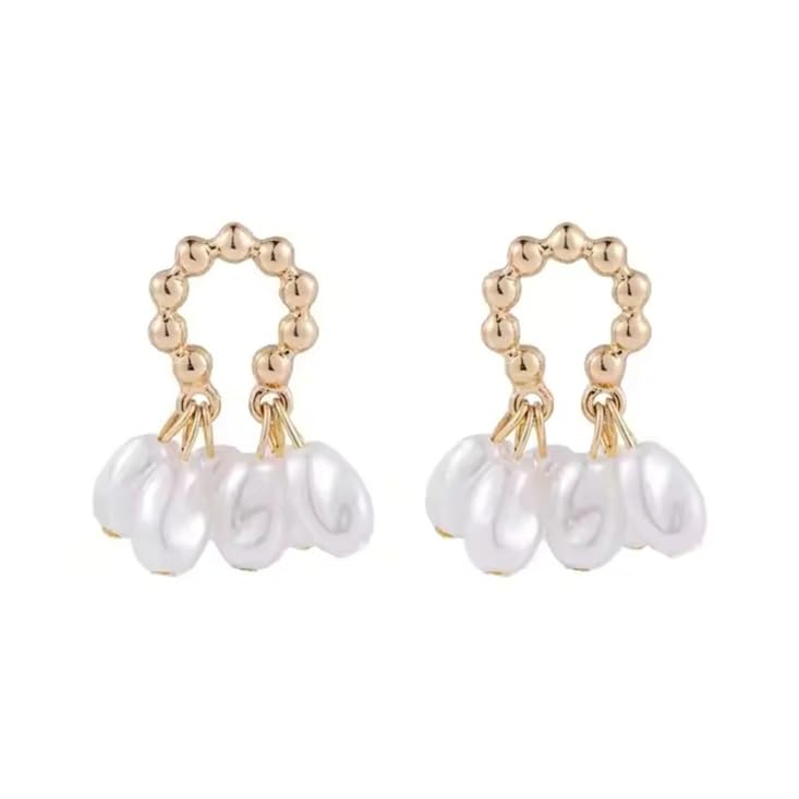 El Regalo Gold Beaded Pearl Hoop Earrings for Girls & Women - Elegant Cascading Teardrop Faux Pearl Drop Earrings - Boho Bridal Wedding Jewelry, Statement Dangle Hoops for Bridesmaids, Anniversary & Prom Gift