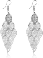 El Regalo 1 Pair Pretty Leaves Bunch Chandelier Earrings for Girls & Women- Boho Lightweight Hollow Filigree Leaves Drop Earrings (Silver)