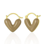 El Regalo 1Pair Love Heart Hoop Earrings- Small Oil Dripping Gold Plated Heart Earrings for Girls & Women Hoop (Light Brown)