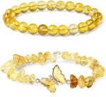 El Regalo 2PCs Natural Crystals Butterfly Bracelets Set- Real Crystals Healing Stones Bracelet Combo for Women (Yellow Citrine)