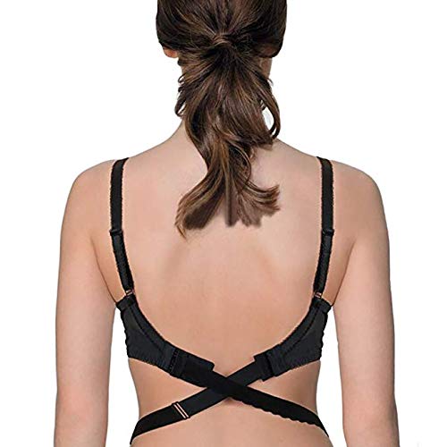 El Regalo Women's Adjustable Converter 2 Hook Bra Extender Strap for Backless or Low Back Dresses (Black)