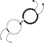 El Regalo 2PCs Magnetic Natural Stones Unisex Bracelets for Couples, Best Friend, Boyfriend & Girlfriend, Long Distance Connecting Bracelets Set- Valentines Day Gift (Black & White)