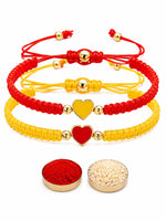 El Regalo 2PCs Minimalist & Elegant Heart Bracelet Rakhi Combo Set for Brother/Bhai/Bhaiya-Bhabhi with Roli-Chawal & Rakhi Gift Box - Handwoven, Beautifully Packaged (Yellow & Red)