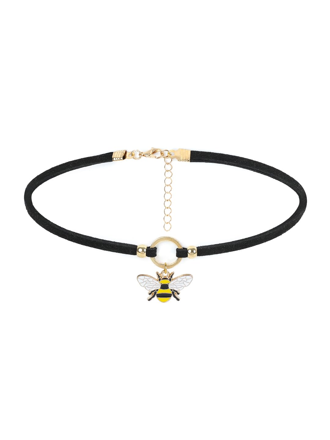 El Regalo 1PC Cute & Fancy Black Faux Choker Collar Necklace with Charms for Girls & Women (Honey Bee Charm Choker)