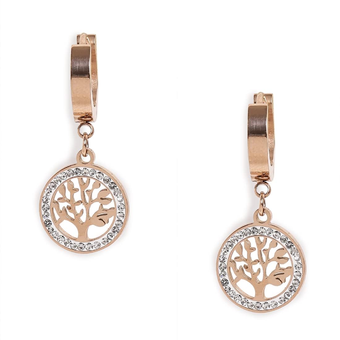 El Regalo Stainless Steel Ati Tarnish- NO RUST Earrings- Rose Gold Plated Stainless Steel Cute Stud Earrings for Women/Girls (Tree of Life Earrings)