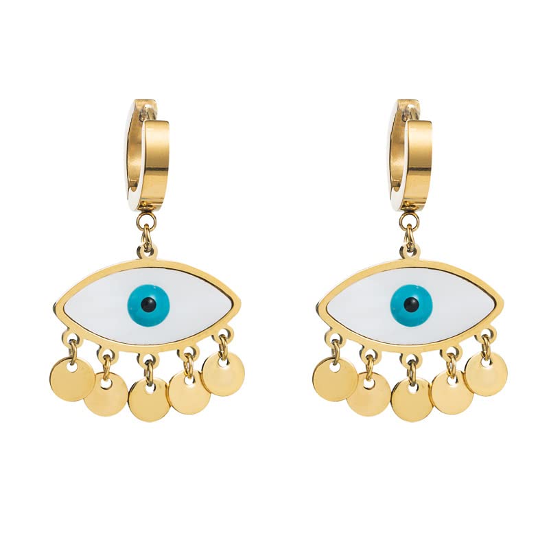 El Regalo Stainless Steel Ati Tarnish- NO RUST Earrings- Rose Gold Plated Stainless Steel Cute Stud Earrings for Women/Girls (Evil Eye Tassel)