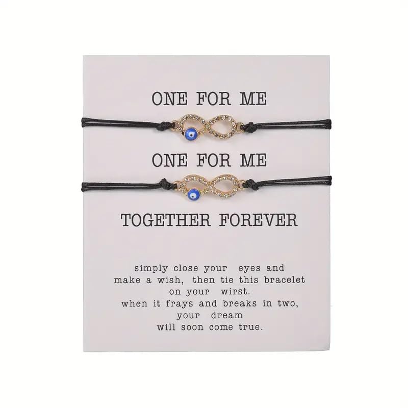 El Regalo Girls 2Pcs Vintage Evil Eye Infinity Charm Hand-Woven BFF Friendship Bracelets Cum Anklets Set- Friendship Day Gift For Best Friends