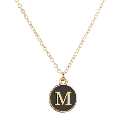 El Regalo Name Initials Personalized Letter Unisex Pendant Necklace- Enameled Name Letter Small Pendant with Stainless Steel Chain (M Letter)