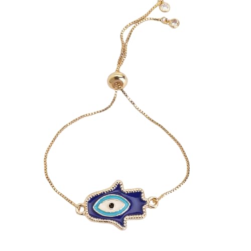 El Regalo 1PC Evil Eye Adjustable Bracelet for Girls & Women- Zircon Evil Eye Chain Bracelet- Valentines Day Gift for Her (Hamsa Hand)
