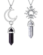 El Regalo 2Pcs BFF Best Friend Moon Sun Hexagonal Pointed Stone Pendant Necklace Set for Girls, Boys, Men, Women, Best Friend, Besties, Couples (Black & White)