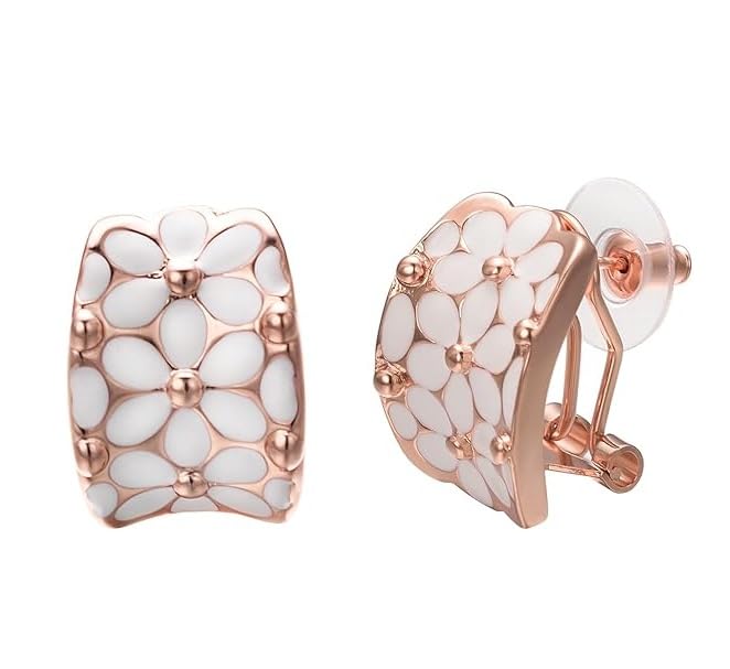 El Regalo Gorgeous Enamel Flower Stud Earrings with Double Lock for Girls & Women | Elegant Contemporary Floral Earrings