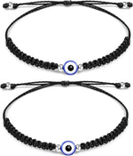 El Regalo 2 PCs Evil Eye Bracelet Set - Handwoven Adjustable Evil Eye Unisex Bracelets Combo for Girls/Boys/Men & Women- Valentines Day Gift (2 Black)