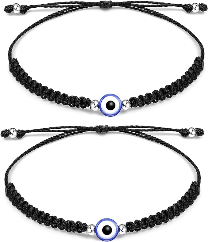 El Regalo 2 PCs Evil Eye Bracelet Set - Handwoven Adjustable Evil Eye Unisex Bracelets Combo for Girls/Boys/Men & Women- Valentines Day Gift (2 Black)