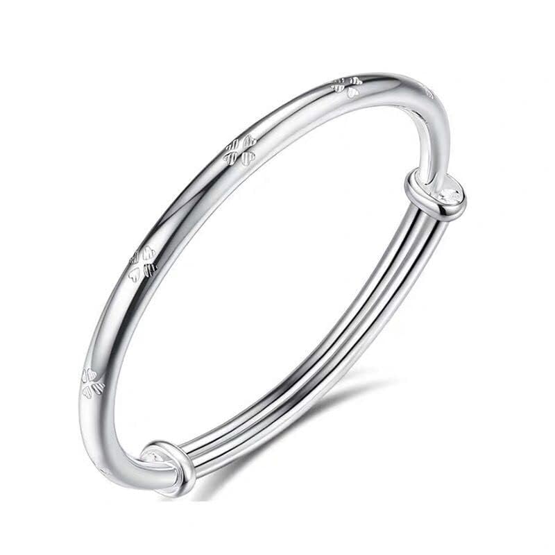 El Regalo Cute 1PC Adjustable Baby Bangle Bracelet for Girls & Boys - 925 Silver Plated Infant Bracelet with Sparkly Beads, Bell & Heart Charm - Ideal Gift for Babies & Toddlers (5cms Diameter) (Style-2)