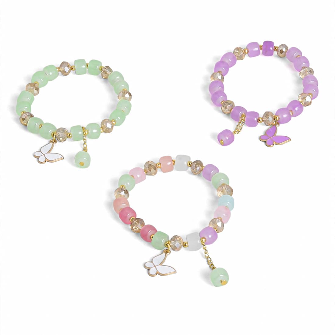 El Regalo 3PCs Butterfly Crystal Beads Tassel Bracelet Combo With Cute Enamel Butterfly Charms for Girls/Teens/Women (Option-2)