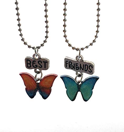 El Regalo Unisex Glitter Best Friends Butterfly Necklaces - Set of 2 | Enamel Butterfly Pendant Best Friends Friendship Necklaces Set