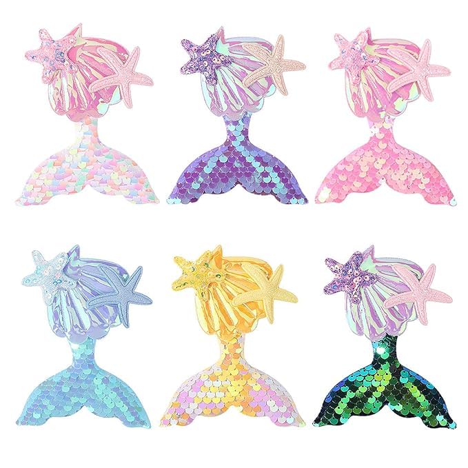 El Regalo 6 PCs Mermaid Hair Clips Glitter Reversible Sequin Bows Barrettes Set for Baby Girl Kids Teens & Women