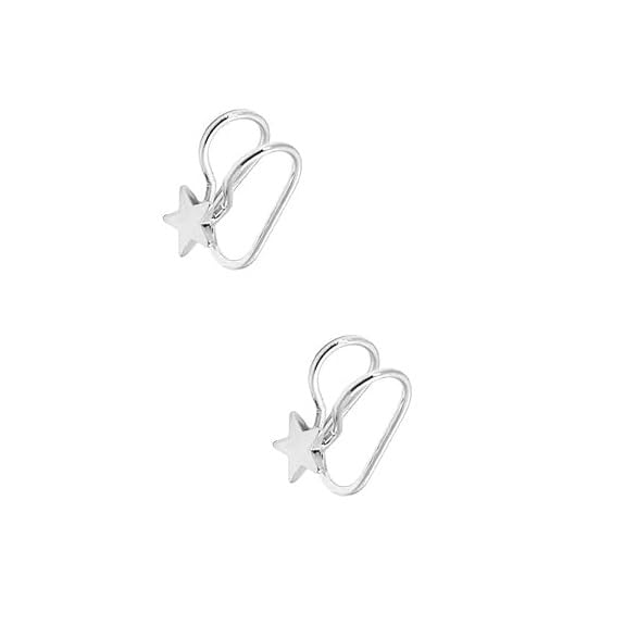 El Regalo 1 Pair Clip On Cartilage Non Piercing Earrings Set for Girls & Women- Trendy Clip On Earrings (Silver Stars)