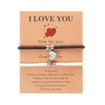 El Regalo 2PCs Luminous Hearts Love Couple Best Friend Hand Woven Adjustable Bracelets Set- BFF Glow in Dark Jewelry (No Tapping) (Black & White)