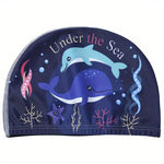 El Regalo 1PC Cute Cartoons/Animal Printed Kids/Babies Swimming Cap (1-6 Years Old) Comfortable Breathable Polyester Fabric Swimming Caps (Not Waterproof) (Dark Blue Dlphins)