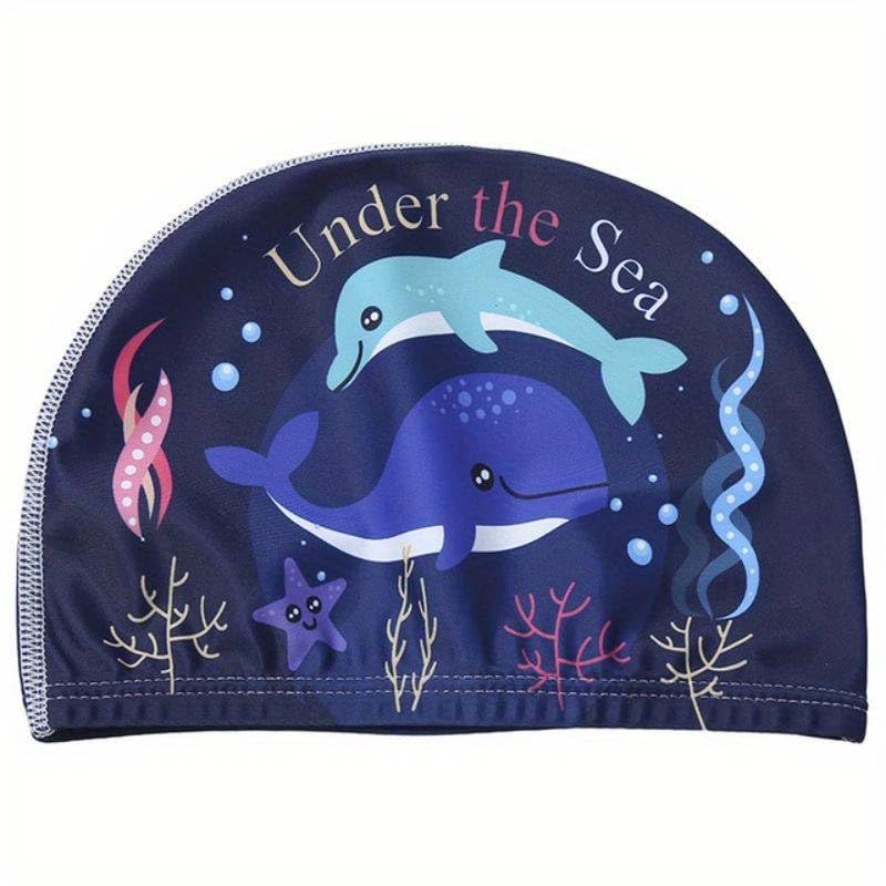El Regalo 1PC Cute Cartoons/Animal Printed Kids/Babies Swimming Cap (1-6 Years Old) Comfortable Breathable Polyester Fabric Swimming Caps (Not Waterproof) (Dark Blue Dlphins)