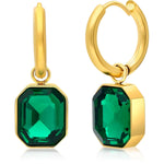 El Regalo Stainless Steel Rectangular Cut Rhinestone Hoop Earrings - Elegant 18K Gold Plated Waterproof Vintage-Inspired Cubic Zirconia Huggie Hoops for Women (Green)