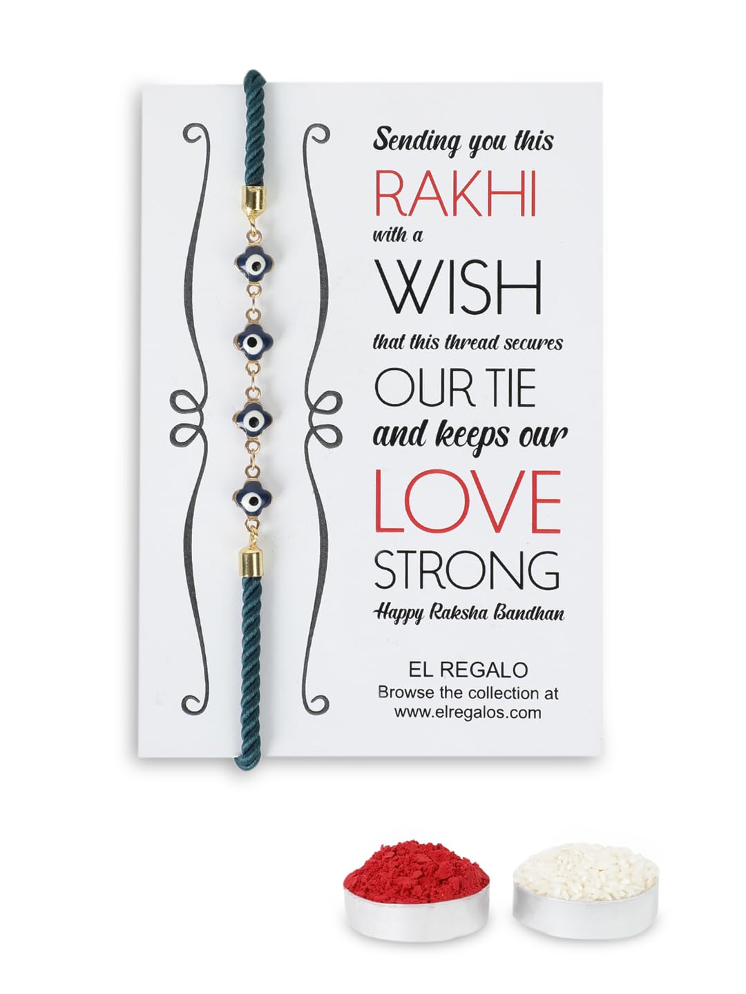El Regalo 1PC Designer Evil Eye Rakhi for Brother/Bhabhi with Roli Chawal, Rakhi Message Card in Rakhi Gift Box- Unisex Fancy Bracelet Rakhi for Bhai/Bhabhi/Bhatija