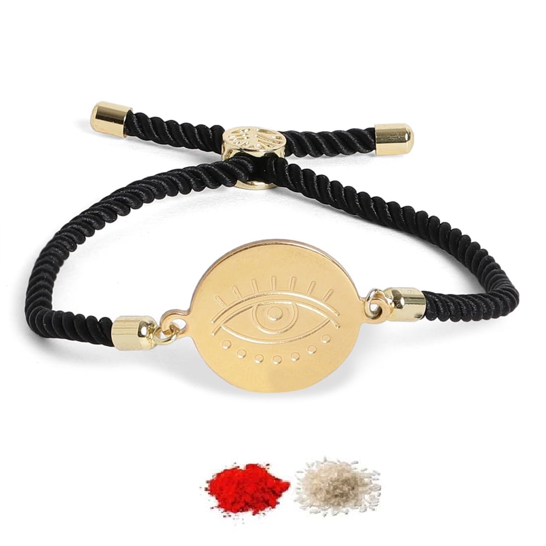 El Regalo 1PC Evil Eye Stainless Steel Rakhi for Bhaiya/Bhai/Brother- Anti Tarnish/NO Rust/Waterproof Rakhi with Roli Chawal, Message Card in Rakhi Gift Box (Gold Evil Eye)